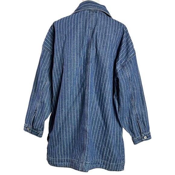 Free People Madison City Pinstripe Denim Jacket Indigo City Stripe Large NWT - Picture 9 of 13